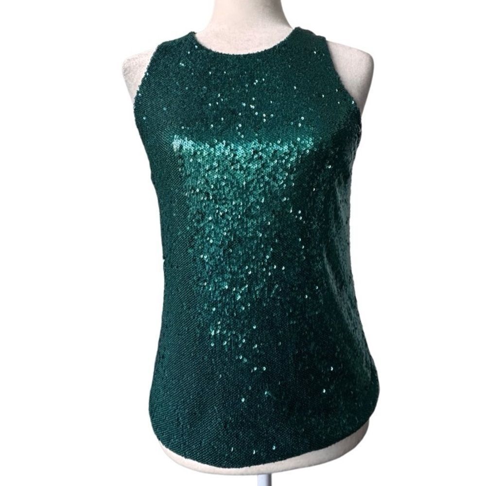 Imperial Green Sequin Tank Top Dressy Lined Party SZ S